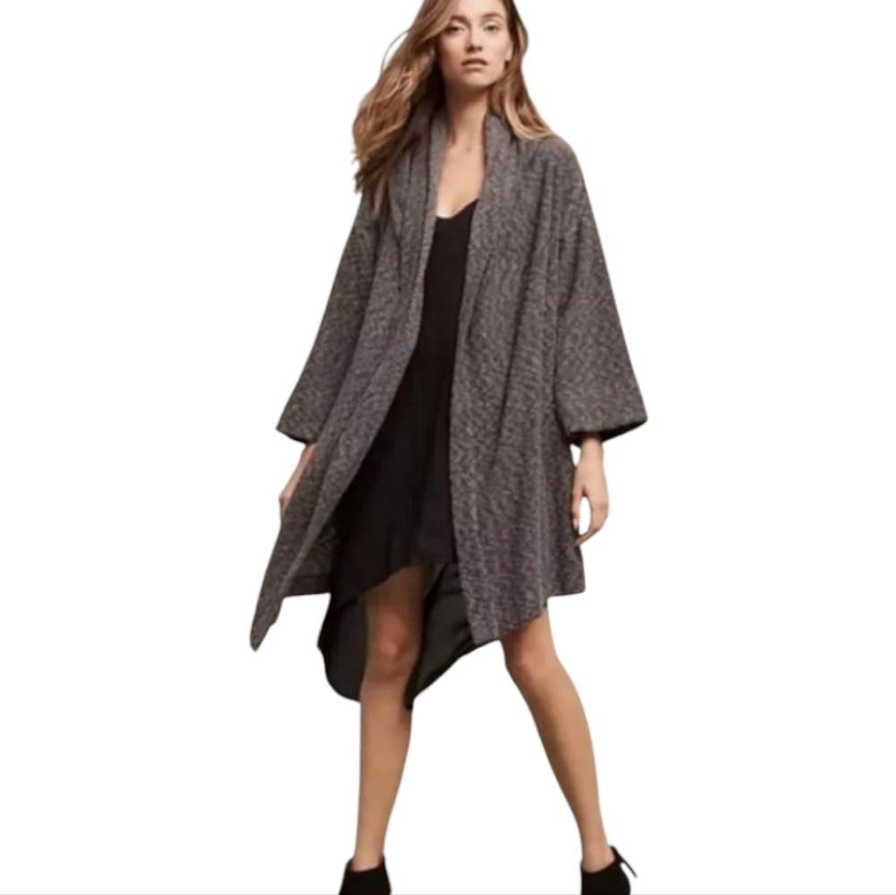 Anthropologie X Saturday Sunday Grey Metallic Open Sweater Cardigan Hooded Small